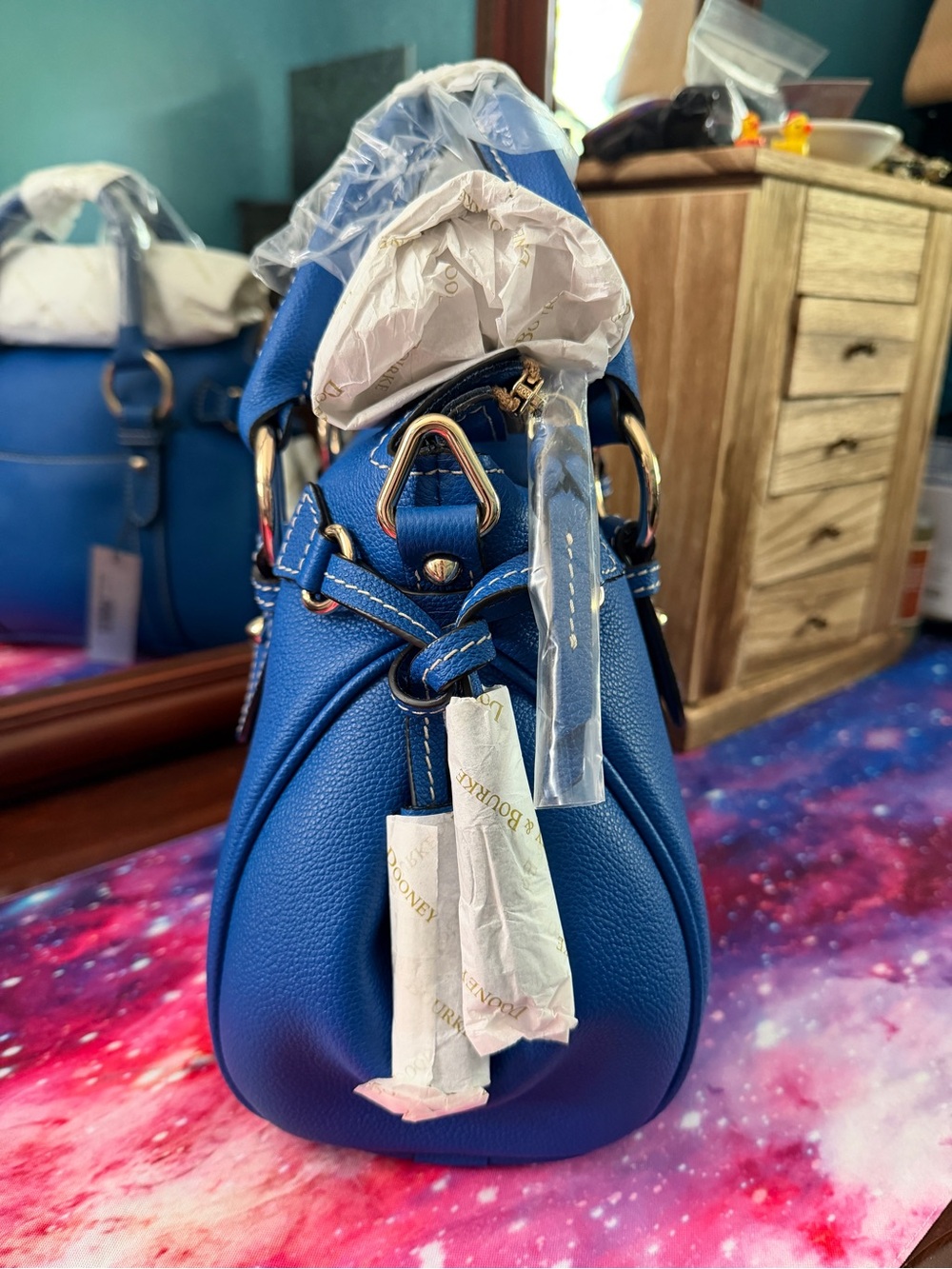 NWT Dooney & Bourke Sorrento Satchel 30 With Pocket in Blue - Picture 4 of 6